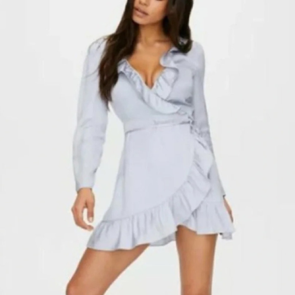 Aritzia Sunday Best Taro Long Sleeve Wrap Mini Dress